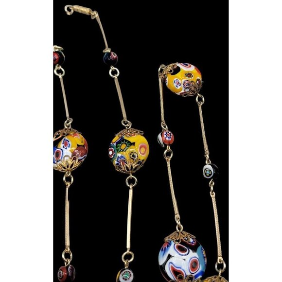 Venetian Murano Millefiori Art Glass Bead Necklace Bar Link Stations 40" Opera - Picture 13 of 16